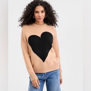 J. Crew Black Heart Tan Wool Crewneck Sweater